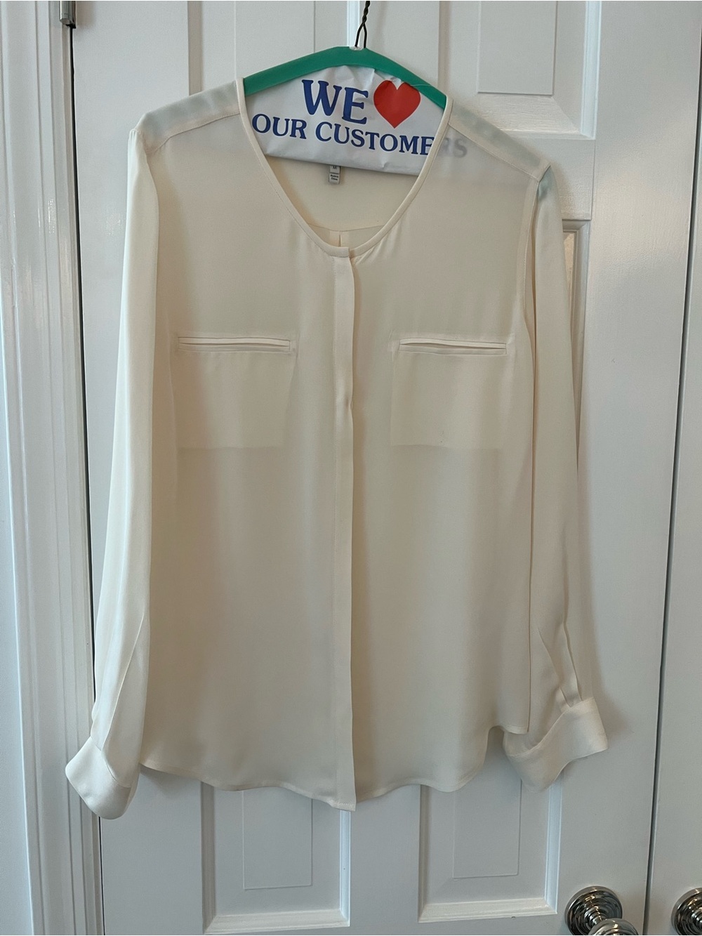 Joie 100% Silk Cream Long-Sleeve V-Neck Blouse
